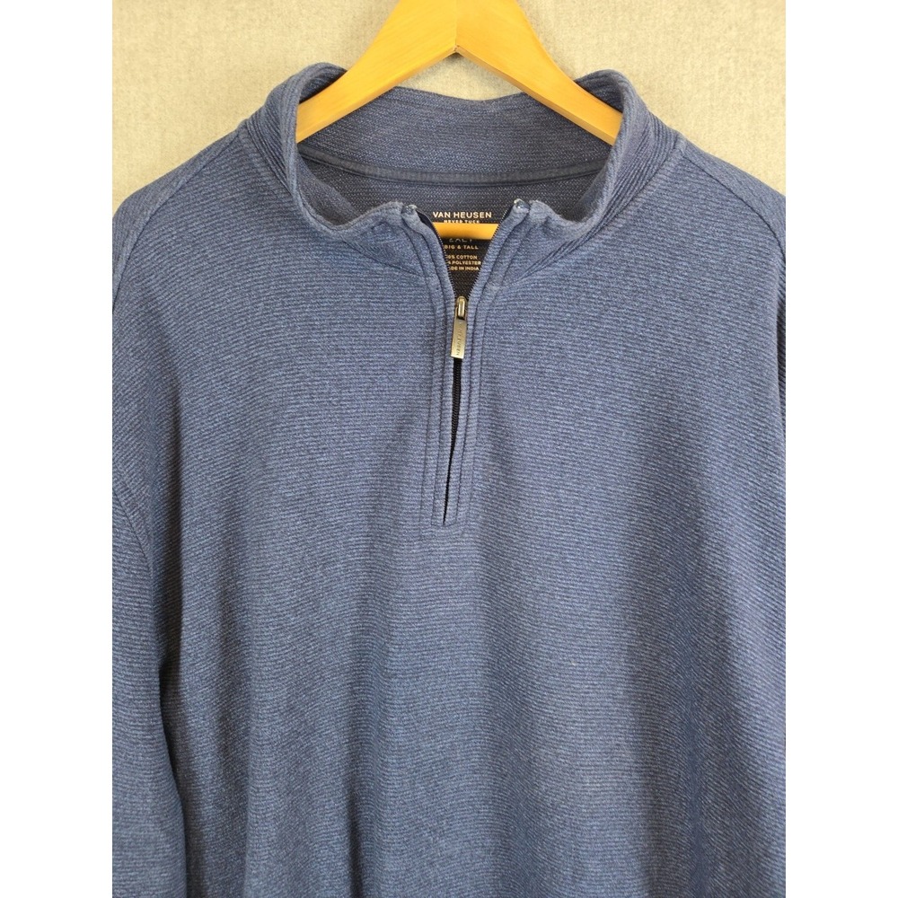 Van Heusen Never Tuck Pullover Sweater 2XL TALL Blue 1/4 Zip Comfort Stretch